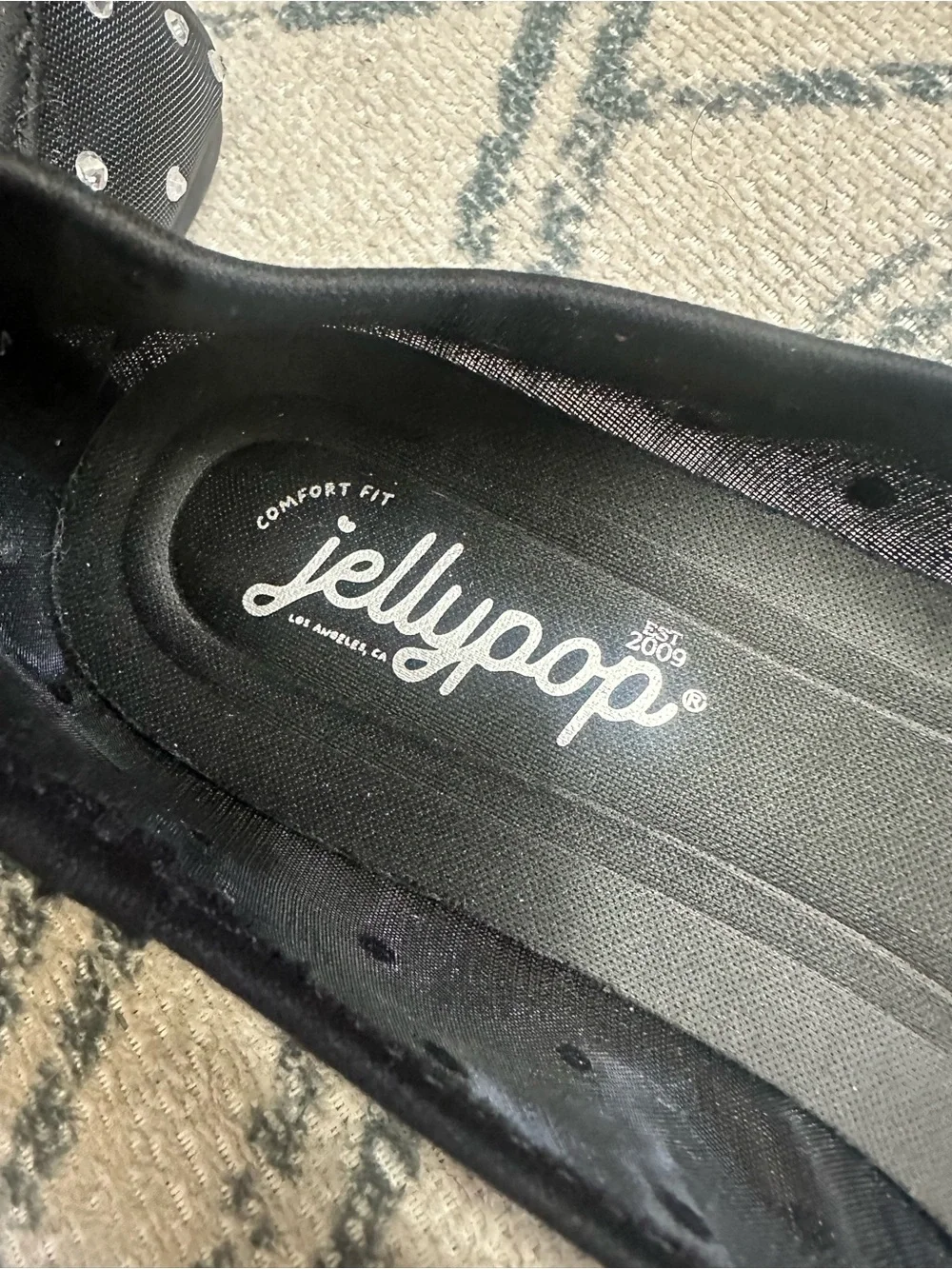 Jellypop Black Ballet Flats with Rhinestone Studs